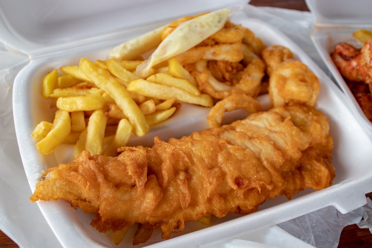 Fish chips and onion rings 